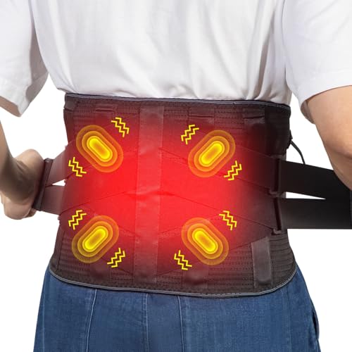 GINEKOO Beheizbarer Rücken-Massagegürtel – Wiederaufladbarer Rückenstützgürtel und Kabellos nutzbarer Vibrations-Massagegürtel zur Linderung von unteren Rückenschmerzen (L)
