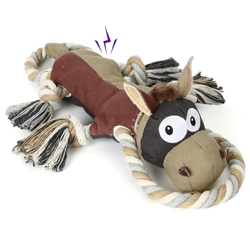 IOKHEIRA Hundespielzeug Unzerstörbar - Quietschend Robust Tau Seil für Große Kleine Hunde, Interaktives Stofftier Quietschendes & Kuscheltier zur Beschäftigung, Zerren für Welpen Braun