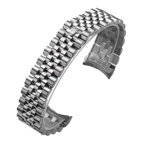 ROUREOX Metall Uhrenarmband 13mm 17mm 20mm 21mm Rundanstoß, Edelstahl Armband Verdeckte Schließe für Rolex Oyster Perpetual Datejust-Silbrig 20mm