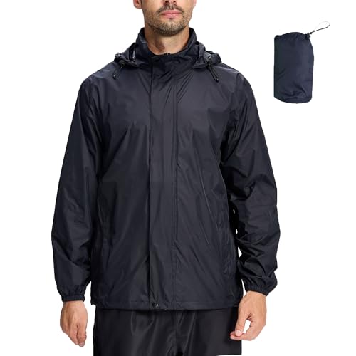 LZLER Regenjacken Herren Wasserdichte Leichte Faltbare windjacke Regenmantel mit Verstellbare Kapuze für Outdoor Wandern Camping(Black,M)