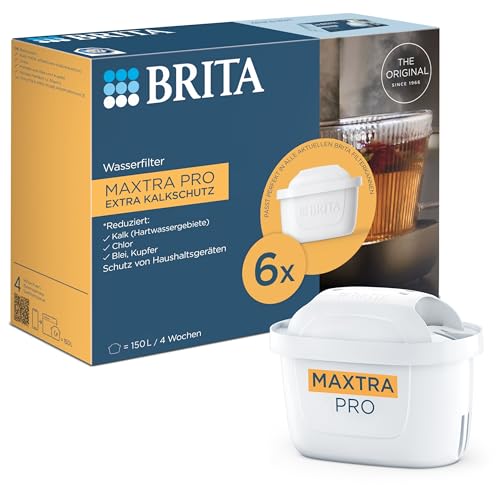 BRITA Wasserfilter Kartusche MAXTRA PRO Extra Kalkschutz (6er-Pack) Halbjahrespack, Original Ersatz-Wasserfilter für alle Kannen, filtert Kalk, ultimativer Geräteschutz: Heißgetränke-Spezialist