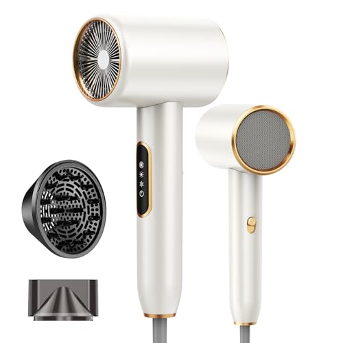 Haartrockner Ionen, Schnell Trocknen Föhn, Fön 3 Temperatur 2 Luftstrom Stufen, 2400W Haarföhn, Reisefön, Hair Dryer Inkl Düse und Diffusor (Schonendes Styling & Gleichmäßige Wärmeverteilung)