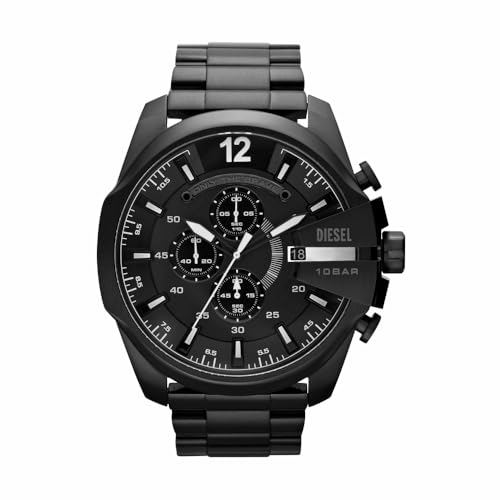 Diesel Herren Mega Chief Chronograph, 59 mm Gehäusegröße, Edelstahluhr