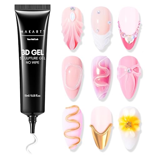 Makartt 3D Gel Nail Art - 15g Rhinestone Glue Gel for Nail Charms, Multifunktionales Skulptur-Nagelgel für DIY-Nageldesign, Nagelschnitzerei Nagelmodellage Hause (Klar)