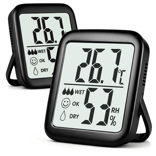 Antonki 2 Stück Thermometer Hygrometer Innen Raumthermometer, Digital Temperatur und luftfeuchtigkeitsmesser innen für Gewächshaus, Wohnzimmer, Babyzimmer, Weinkeller- Inklusive Batterie