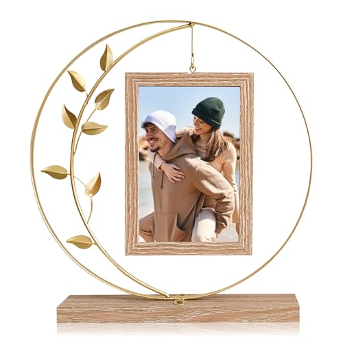 RANJIMA Bilderrahmen Personalisiert für 2 Bilder, Bilderrahmen Gold Vintage, Fotorahmen 10x15 Kann Rotieren, Metall Hochzeitsgeschenk Holzbilderrahmen Antik Fotogeschenke Personalisiert für Mama Oma