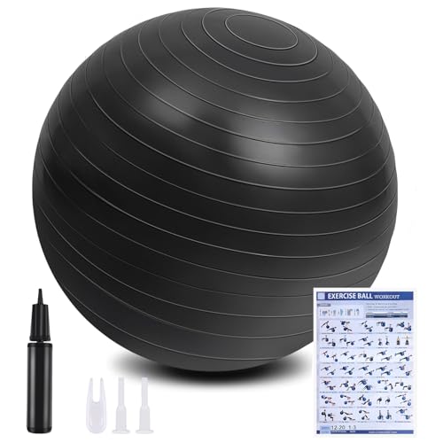 flintronic Gymnastikball, 55 cm Ultra-Dicker Anti-Explosions-Yoga-Ball mit aufblasbarer Fußpumpe, Robuster Maximalbelastbarkeit Fitness-Ball für Sport-Fitness, Yoga, Pilates (Schwarz