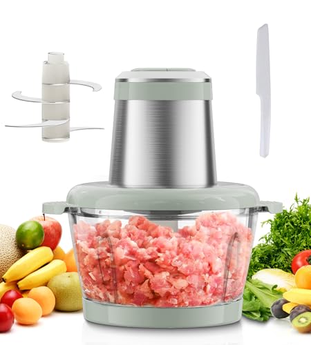 Zerkleinerer Küche Elektrisch, ESoundvol 400W Motorleistung aus Reinem Kupfer, Elektrischer Multizerkleinerer mit 2 l Glasschüssel und 4 Scharfen Edelstahlklingen für Fleisch/Gemüse/Nüsse/Babynahrung
