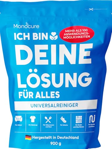 Monocure Fleckenentferner Kleidung Ich Bin Deine Lösung für Alles, Oxi Action Pulver entfernt Geruch, hartnäckige Flecken | Waschkraftverstärker und Weißauffrischung | Ohne Chlor, Duftstoffe, 900g