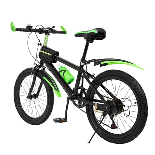 Charocean Mountainbike 20 Zoll Kinderfahrrad Kinder Fahrrad für Jungen & Mädchen, 7 Gang Mountainbike mit Schutzblech, Wasserflasche, Kompassglocke, Tragfähigkeit 85KG, Von 8-13 Jahren (Grün)