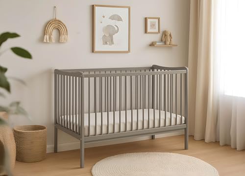 Baby Bliss - Babybett Kinderbett, Bett Grześ - Dreistufige Einstellung für Nicht Sitzendes, Sitzendes und Stehendes Kind - Langlebiges Buchenholz - DREI abnehmbare Sprossen - 120x60 cm