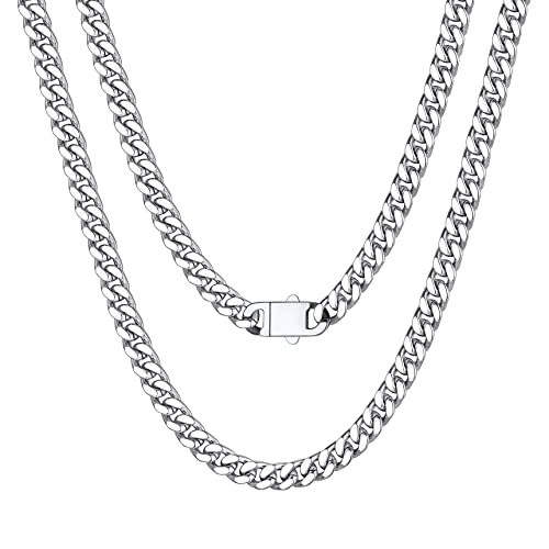 Bestyle Kette Herren Edelstahl Panzerkette 5mm Kubanische Gliederkette 55cm lange Silberkette Hip Hop Schmuck für Männer Frauen Jungen