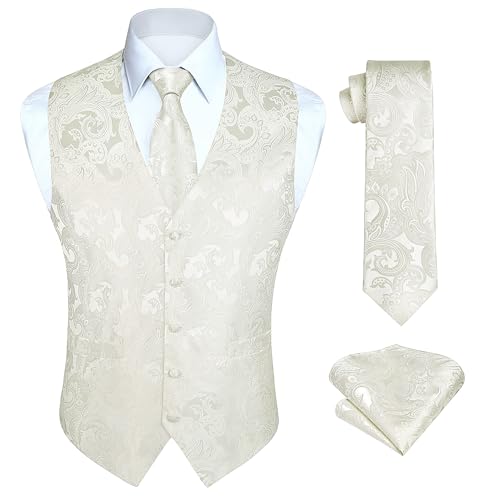 HISDERN Hochzeitswesten für Herren Herren Paisley Westen Floral Jacquard Krawatte Einstecktuch Einstecktuch Hochzeit Business Fit Weste Anzug Set L