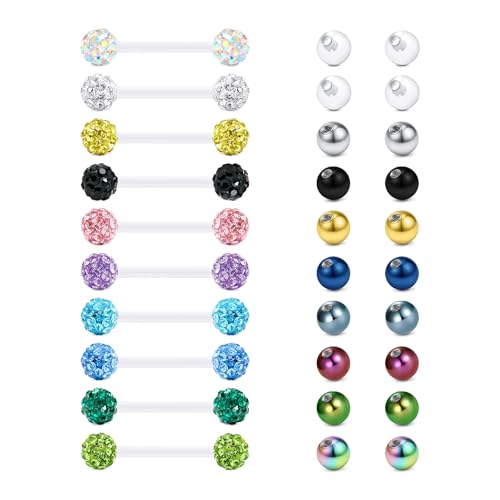 Rajnard Zungenpiercing Kunststoff 12/14/16/18/25/32/35/38mm Klar Bioflex Zunge Piercing Schmuck Brustwarzenstäbe 14g Flexibler Gerader Barbell