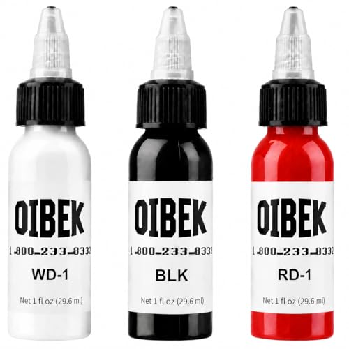 Flaschen Tattoo-Tinte 1oz 30ml Schwarze Tattoo Ink mit Eleganz Rot Tattoo-Tinte Veganfreundlich Standard Pigment Tattoo-Zubehör zum Färben, Mischen (Weiß mit Schwarze und Rot)