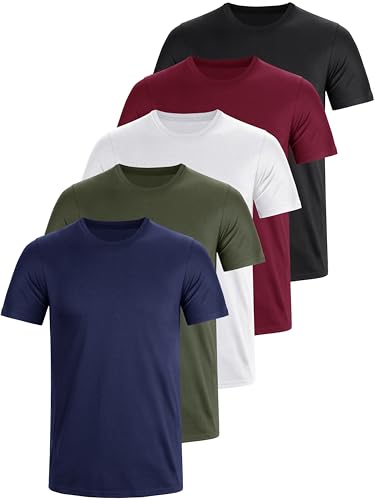 E-LIINJOYE Herren Baumwolle Tshirt 5er Pack Basic Fit arbeitsshirts Funktionsshirt Einfarbig Leichte T Shirt Für Herren Arbeit Regular Sommer Männer Kurzarm Rundhals Set，L 5P1