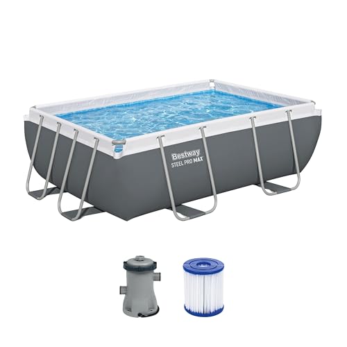 Bestway Power Steel Frame Pool Set mit Filterpumpe 282 x 196 x 84 cm, grau, eckig