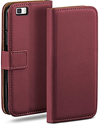 moex für Huawei P8 Lite 2015 Hülle mit Kartenfach, Handyhülle klappbar 360 Grad Schutzhülle, PU Leder Handytasche Huawei P8 Lite 2015 Klapphülle Flip Case, Weinrot