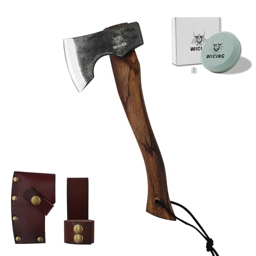 WICING 34,2 cm Beil, Campingaxt und Beil aus Manganstahl 1065 mit Buchenholzgriff und Lederscheide