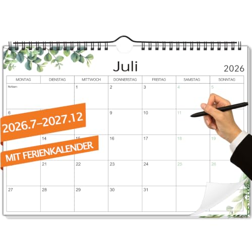 Wandkalender 2026 2027,Kalender 2026/27 im A4 Querformat,30 x 21 cm