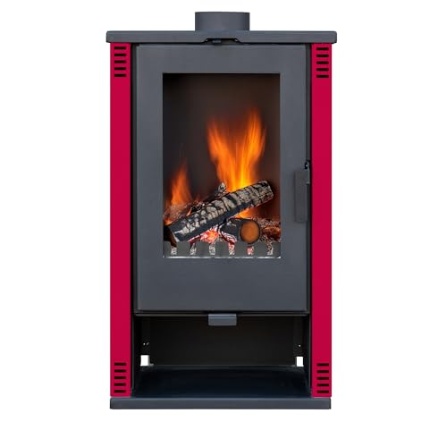 Kaminofen holzofen ALAZ K10M Burgundy-Rot 10 kW, Kamin Heizofen Dauerbrandofen Holzofen, Кaminholz Hüttenofen, Кaminfeuer, Briketts Kamin, Fireplace Wood