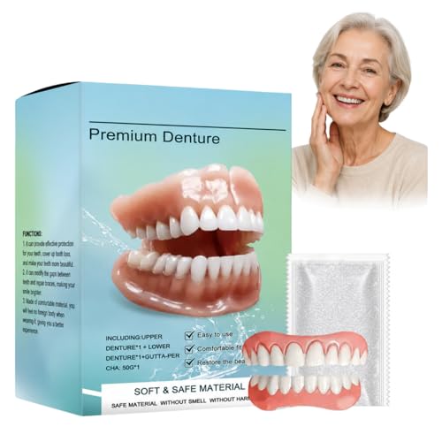 Sepremium Vollprothesen Hochwertiges Vollprothesen Set, Zahnprothesen für Erwachsene, Gebiss Mit Natürlicher Optik, Zahnersatz Prothese Komplett, Weich und Wiederverwendbar (2 PCS)