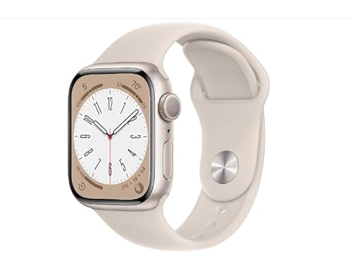 Apple Watch Series 8 (GPS, 41mm) Starlight Aluminiumgehäuse mit Starlight Sportband, Einheitsgröße (Generalüberholt)