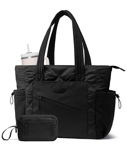 LOVEVOOK Shopper Tasche Damen Groß, Arbeitstasche Leicht Handtasche Puffer Tote Work Bag 15,6 Zoll Laptoptasche Schultasche, Bürotasche Lehrertasche Handbags Women für Uni Business Reisen, Schwarz