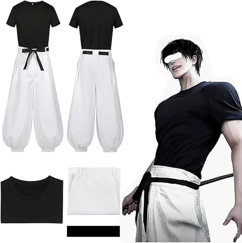 MeYuxg Toji Fushiguro Cosplay Kostüm, Anime Cosplay Kostüm, Schwarze Kurze Ärmel/Weiße Hose, Karneval Kostüm Erwachsener Anime Outfits für Halloween Rollenspiele Bühnenaufführungen, M