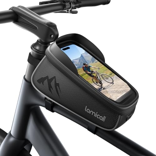 Lamicall Fahrradtasche Rahmen, Rahmentasche Fahrrad - [1,6L Großes Fassungsvermögen] wasserdichte Oberrohrtasche Fahrrad Handytasche mit HD TPU-Folie, Handy Fahrradrahmen Tasche für 4,7-7