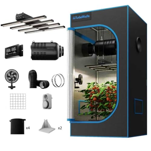 TurboWuchs 3000 &90x90x180cm GrowZelt Komplett Set LED Pflanzenlampe Vollspektrum Dimmbarer Grow Light GrowZelt Kit Komplettes Hydroponics Grow Tent Zuchtzelt mit 6 inch Inline Abluftventilator