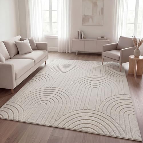 TT Home Wohnzimmer Teppich Schlafzimmer Hochflor Skandinavisches Design Unifarben Geometrisch Boho Style Modern Waschbar, Farbe:Hellbeige Hellcreme, Größe:160x220 cm