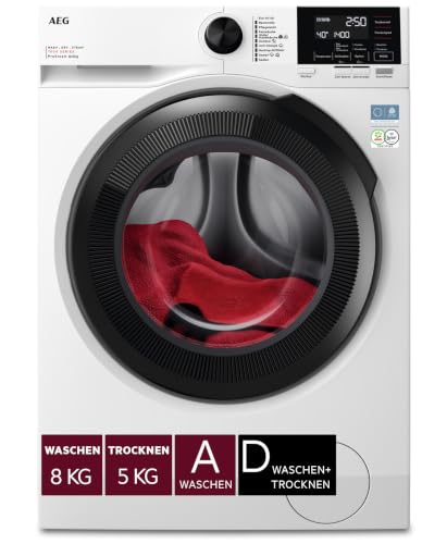 AEG Serie 7000 Waschtrockner, Waschen 8 kg, Trocknen 5 kg, LWR7AMZ48WD | Für Familien, ProSteam Kleidung mit Dampf auffrischen, reduziert Falten, NonStop 1 kg in 1 h ohne langes Warten, 1400 U/min