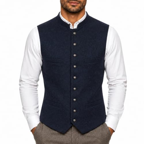 Generisch Trachtenweste Herren für Oktoberfest Outfit, Weste Herren Tracht mit Stehkragen, Knopfleiste und Taschen, Trachten Weste Männer für Volksfest Hochzeit