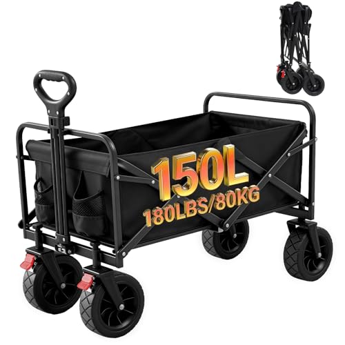 Palawano Bollerwagen Faltbar 150L – Transportwagen mit Rollen, Schwerlast Campingwagen für Festival, Strand, Garten & Einkauf