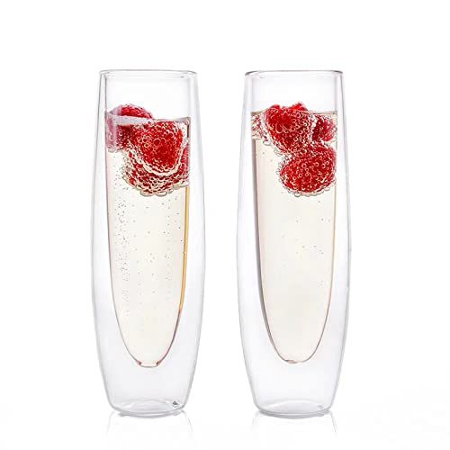 2 Doppelwandige Sektgl?ser aus Glas, Elegante und Isolierte Sektgl?ser ohne Stiel für Partys und Besondere Anl?sse, 150 Ml (16.3×4.8cm)
