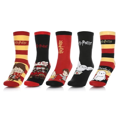 Harry Potter Socken 5er Pack - Bunte Motiv Socken aus Baumwoll als Accessoire - Geschenke für Erwachsene und Teenager - Größe 35-41