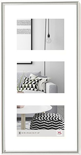 walther design Bilderrahmen silber 3x 10x15 cm Galerie mit Passepartout, Galeria Kunststoffrahmen KS315S