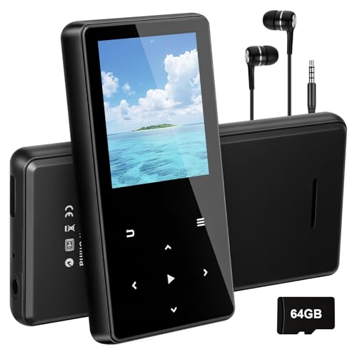 Aroeally MP3 Player 64GB mit Bluetooth, Mini Digitaler Musik Player mit Lautsprecher, FM Radio, HiFi Audio, MP3 & MP4 Player, Kopfhörer inklusive