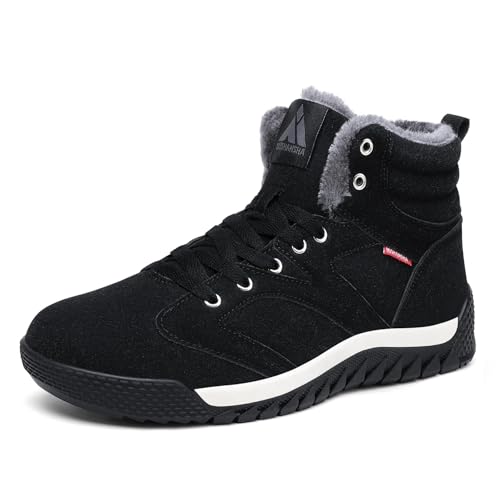 Mishansha Herren Winterschuhe Warm Gefüttert Schneestiefel Winter Outdoor Boots Winterstiefel rutschfest Stiefelette Mann, Schwarz 43 EU