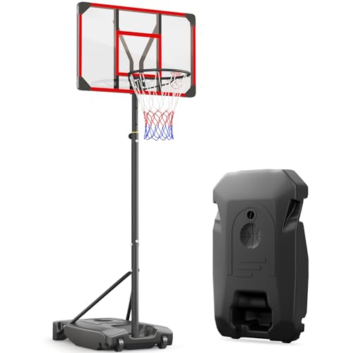 Yohood Basketballkorb Outdoor für Kinder/Jugendliche, Basketballkorb mit Rollen Tragbar, 147–260cm Höhenverstellbarer Basketballständer mit 82x53cm PC Rückwand & Vergrößerter Basis (Rot)