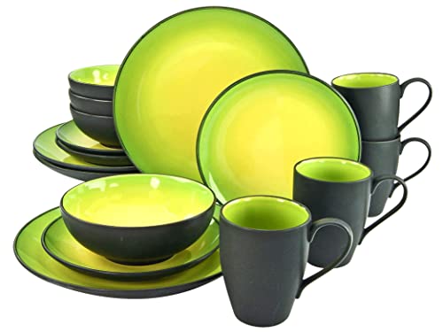 CreaTable, 20220, Serie HOT GREEN, 16-teiliges Geschirrset, Kombiservice aus Steinzeug, spülmaschinen- und mikrowellengeeignet, Qualitätsproduktion