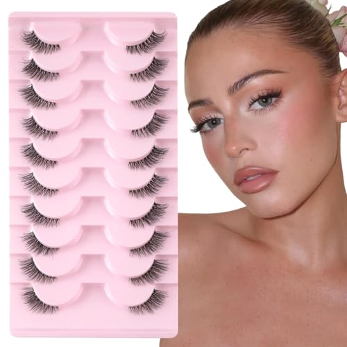 Sixstarhair Halbe Natürliche Falsche Wimpern Klare Band 10 Paar Lashes Cateye Wispy Künstliche Wimpern 3d Cat Eye Half Lashes