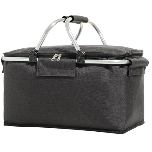 Einkaufskorb Faltbar, Einkaufskorb mit Kühlfunktion, Thermo als Picknickkorb,Tragekorb,Kühlbox Tragbare mit Gepolsterten Griffen,für Einkaufen,Reisen,Picknick,18 L(Schwarz)