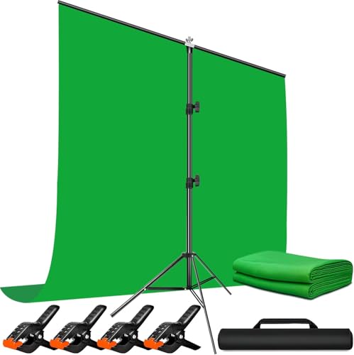 Heysliy Grüner Bildschirm Hintergrund mit Ständer, 2 x 2 m, 1,5 x 2 m, GreenScreen Fotografie Hintergrund Kit für Gaming, Fotostudio, Stream, Chroma Key