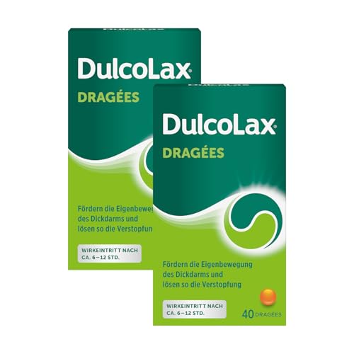 DulcoLax Dragées gegen Verstopfung | 2 x 40 Stk | Abführmittel bei Verstopfung mit Bisacodyl | Befreien planbar am nächsten Morgen | Gut verträglich | Wirken nach ca. 6-12 Stunden