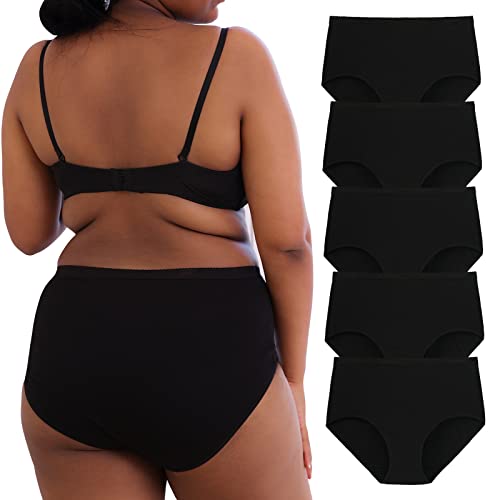 INNERSY Große Größen Damen Unterhosen Schwarz Slip Baumwolle High Waist Unterwäsche Pantys 5 Pack (52-54, 5 Schwarz)
