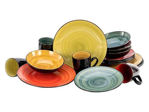 CreaTable, 20210, Serie SAMOA, 16-teiliges Geschirrset für 4 Personen, Kombiservice aus Steinzeug, spülmaschinen- und mikrowellengeeignet, Qualitätsproduktion