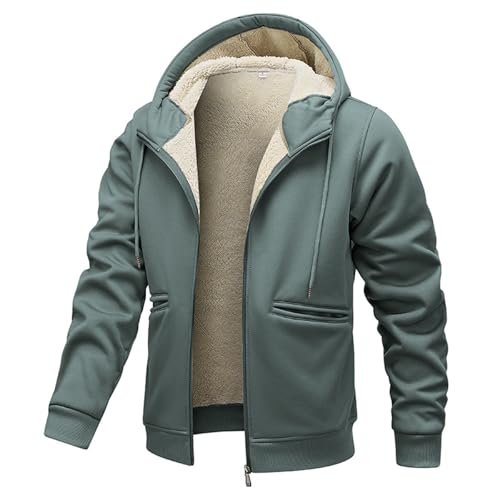 XCXC Herren Fleecejacke mit Kapuze und Reißverschluss Männer Einfarbige Gefütterte Winterjacke Kapuzenjacke mit Kordelzug Taschen Sweatjacke Freizeitjacke für Alltag