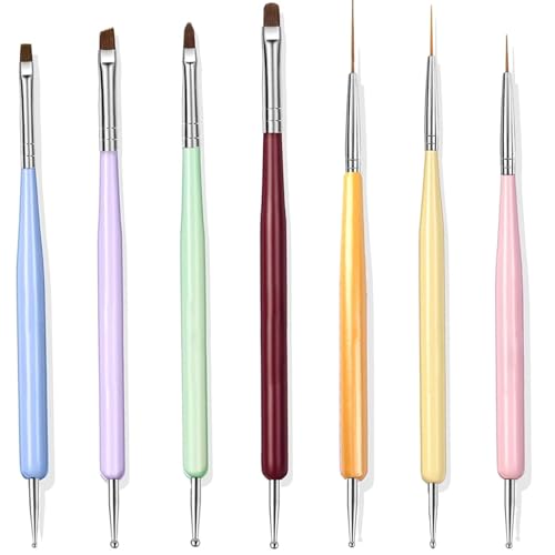 7 Nail Art Pinsel Set für Enthält Nagellackpinsel, Nailart-Malpinsel, Nagelliner-Pinsel, Nagelverlängerungsgelpinse Builder-Gelpinsel sowie Mehrfach-Dotting-Pens für kreative DIY-Nailart.